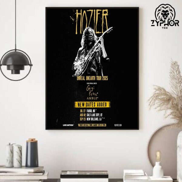 Andrew Hozier Byrne Unreal Unearth Tour 2025 With Special Guests Gigi Perez Amble Tour Dates 2025 Home Decor Poster Canvas