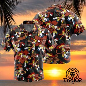 Infernape Hawaiian Shirt With Pattern Pokeball And Floral Pokemon Aloha Shirt