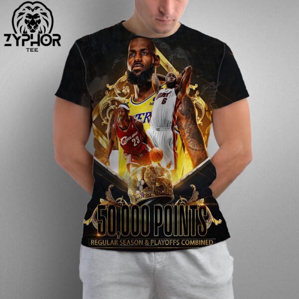 LeBron James Reaches 50K Career Points In The Regular Season And Playoffs Combined All Over Print Shirt