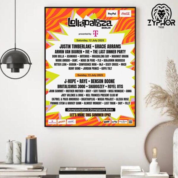 Lollapalooza Berlin Presented By Telekom Music Show On July 12th And July 13th 2025 Artwork For Fan Home Decor Poster Canvas