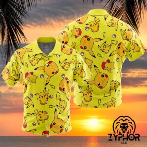 Pikachu Hawaiian Shirt With Pattern Pokeball And Electric Pokemon Tropical Shirt