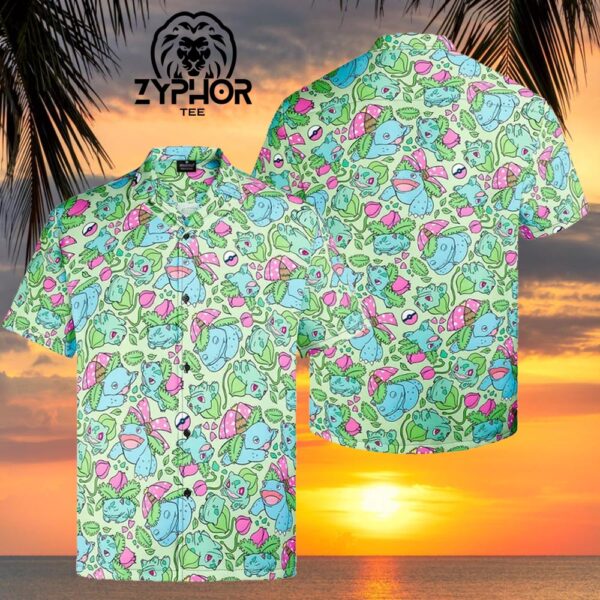 Pokemon Hawaiian Shirt Pattern Bulbasaur Ivysaur Venusaur Full Evolution Grass Type Pokemon Aloha Shirt