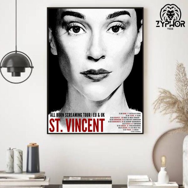 St. Vincent All Born Screaming Tour Across The UK And Europe Tour Dates 2025 Home Decor Poster Canvas