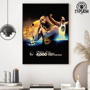 Stephen Curry 4000 Career Regular Season Threes Artwork For Fan Home Decor Poster Canvas